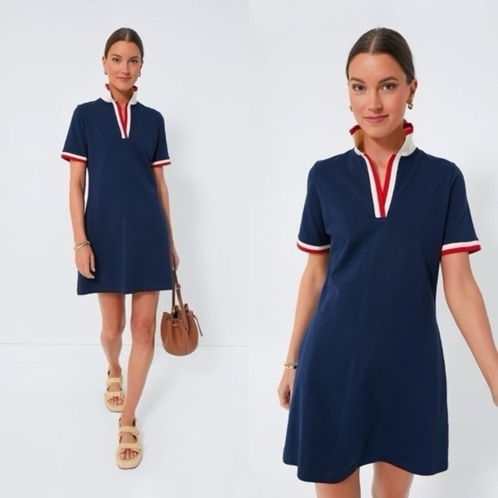 NWT Tuckernuck Hutton‎ Polo Shirt Dress Navy Red White Collar Size Large USA